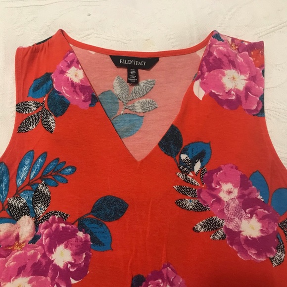 Ellen Tracy Floral Ruffle Blouse Medium - Picture 2 of 7